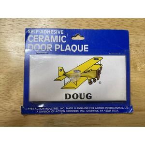 Vintage Retro DOUG W Airplane New Dead Stock Ceramic Door Name Plaque Wall Sign
